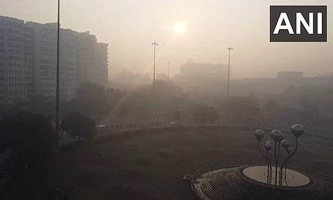 A blanket of fog covers Delhi's Ring Road near AIIMS as the temperature dips further. (ANI)