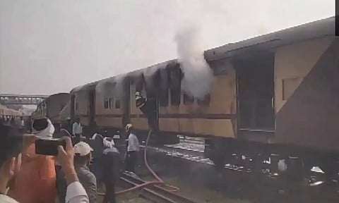 Fire breaks out in an passenger train stationed in the Nanded maintenance Yard. (ANI)
