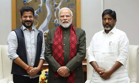 Telangana CM A. Revanth Reddy &amp; Deputy CM Mallu Bhatti Vikramarka with PM Modi (IANS)