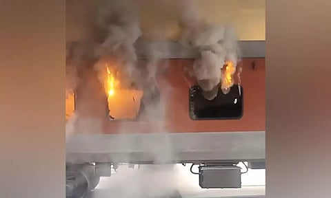 Fire breaks out in empty coach at Guwahati Railway Station (ANI)