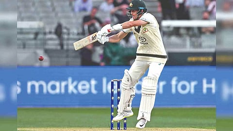 Marnus Labuschagne plays a shot during first day of second Test