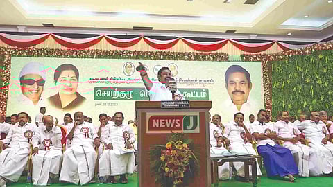 AIADMK general secretary Edappadi K Palaniswami addressing party functionaries during general and executive councils meetings in Chennai on Tuesday