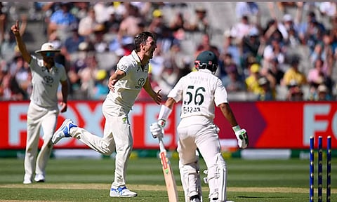Pat Cummins celebrating Babar Azam's wicket