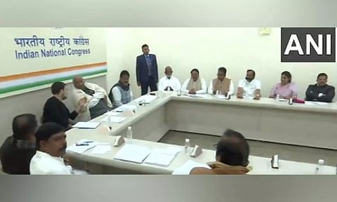 Mallikarjun Kharge and Rahul Gandhi meet with Andhra Congress leaders (ANI)