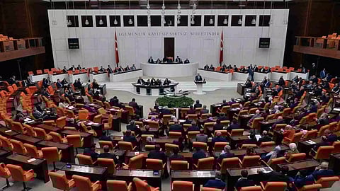 Turkey's parliament chamber after lawmakers voted in favor of Finland's bid to join NATO, in Ankara (AP)