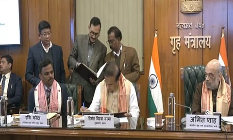 ULFA faction inks tripartite Memorandum of Settlement pact with Centre, Assam govt (Photo: ANI)