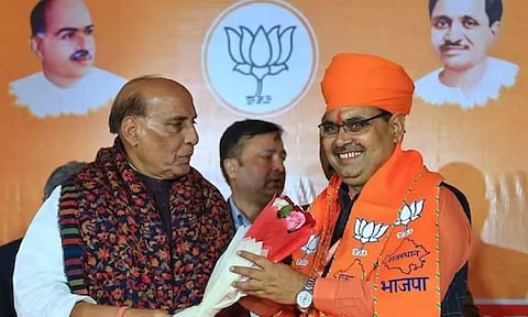 &nbsp;Rajasthan CM Bhajan Lal Sharma with Rajnath Singh (Photo:PTI)