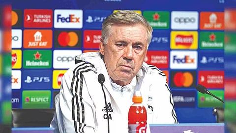 Carlo Ancelotti at a press conference earlier this year