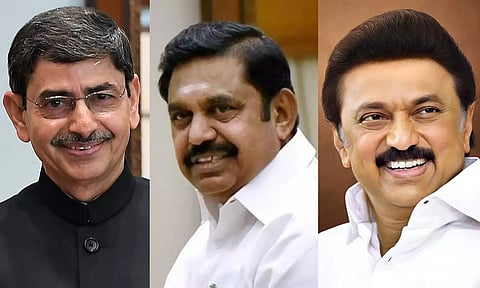 (From left) TN Governor RN Ravi, AIADMK General Secretary EPS, and TN CM MK Stalin.