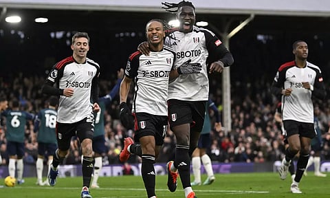 Fulham's Bobby Decordova-Reid celebrates scoring their second goal with Calvin Bassey (Photo: Reuters)