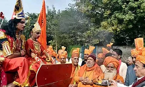 RSS volunteers take part in 'Shri Ram Vijay Dhwaj Yarta' ahead of the inauguration of Ayodhya's Ram Mandir, in Prayagraj (Reuters)
Read more at: https://www.deccanherald.com/india/uttar-pradesh/amid-chants-of-jai-shri-ram-ayodhya-rings-in-new-year-2830941