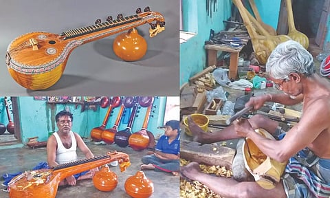 Thanjavur Veena; artisans making the Veena in Thanjavur