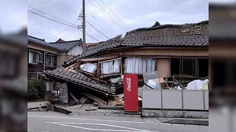 A collapsed house following an earthquake is seen in Wajima (Photo/Reuters)