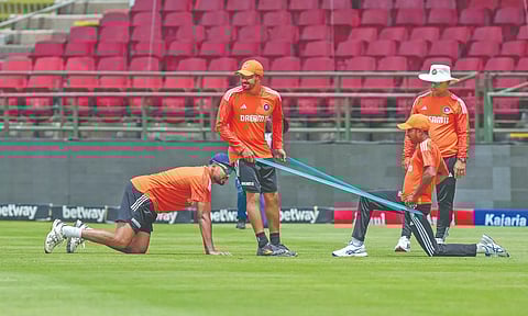 Indian cricketers during a practice session