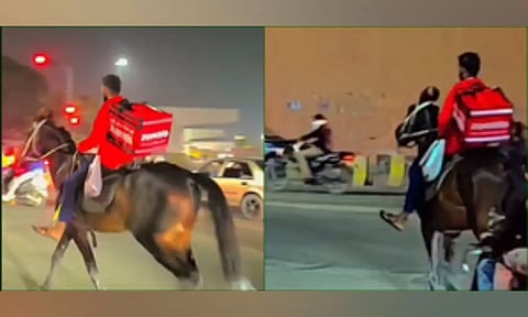 Delivery boy rides horse to deliver order in Hyderabad