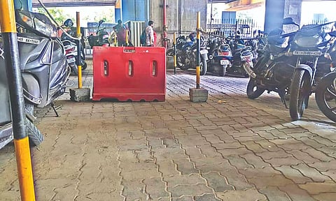 Pathway at Koyambedu Metro station blocked with barricade and rope