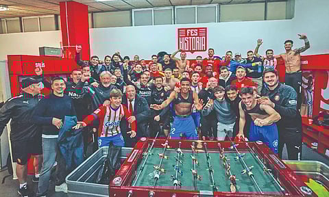 Scenes from the locker room as Girona players celebrate their victory against Atletico