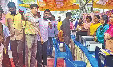 GCC Commissioner Radhakrishnan inspecting the camp held at Sholinganallur zone on Saturday
