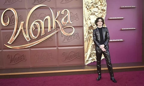 Timothee Chalamet arrives at the premiere of "Wonka" (AP)