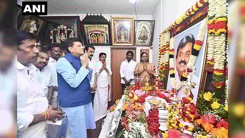 Union Minister Piyush Goyal paid tribute to the late DMDK chief and actor Vijayakanth at his residence in Chennai (Photo/ANI)