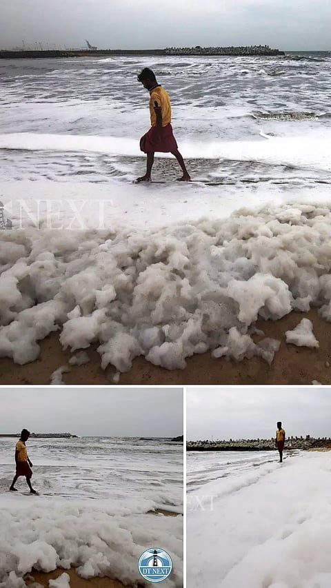Toxic Foam Triggered By Sewage Outflow Covers Marina Beach.