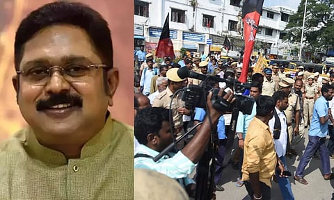 TTV Dhinakaran; Minor scuffle between police and protestors at Pallavan Salai (Justin George)