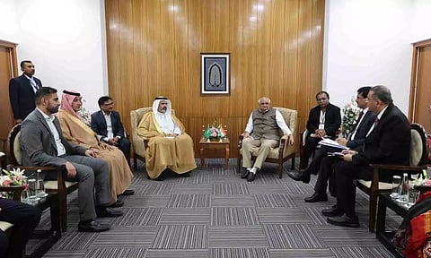 Dr Thani bin Ahmed Al Zeyoudi, Bhupender Patel, and other representatives (ANI)