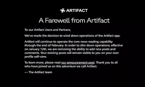 A statement released by Artifact (Photo: Artifact)