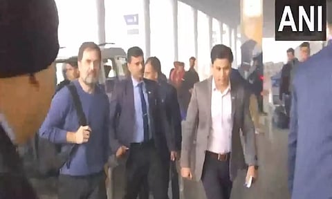 Congress leader Rahul Gandhi at Delhi Airport. (ANI)
