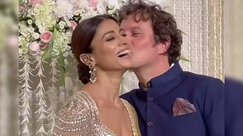 Actress Shriya Saran along with her husband Andrei Koscheev (Screengrab)