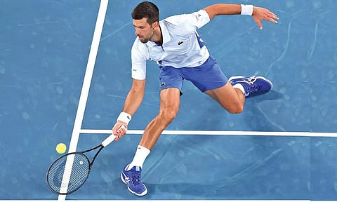 Novak Djokovic in action during his first round match on Sunday