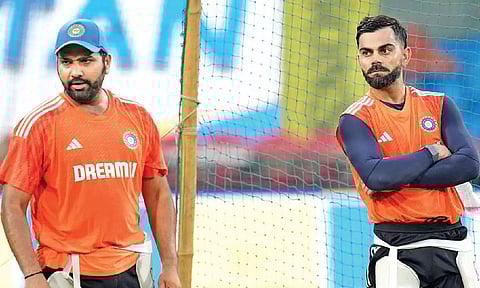 Rohit Sharma and Virat Kohli during a training session