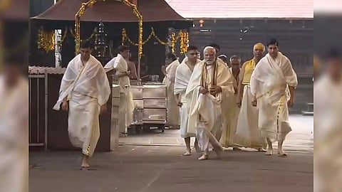 PM Modi at Lord Krishna temple (PTI)
