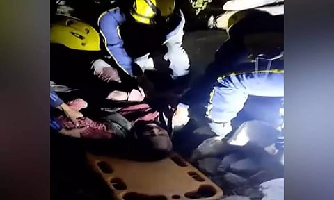 Dumper crashes into ditch near Sonprayag in Uttarakhand. (ANI)