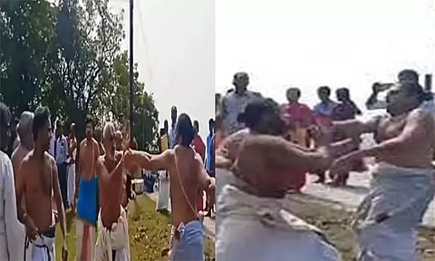 Screengrab from the video of Two sects of Vaishnavites exchange blows over long standing dispute (Pic: DailyThanthi)