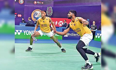 Satwik and Chirag Shetty in action during their R-16 tie