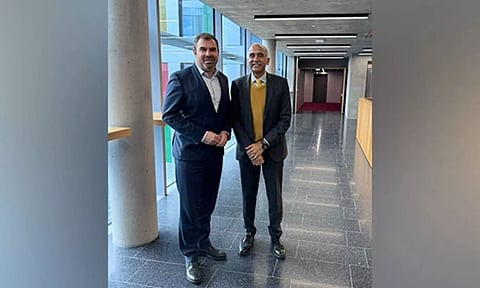 Indian envoy to Germany, Harish Parvathaneni with German MP Florian Hahn (ANI)