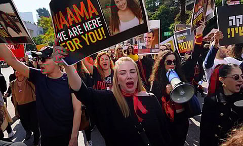 Protest to call for the immediate release of hostages kidnapped on the deadly October 7 attack, in Tel Aviv (Reuters)