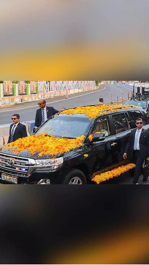 PM Narendra Modion his way to Jawaharlal Nehru Stadium for the inauguration of Khelo India Youth Games & Launches DD Tamil Channel