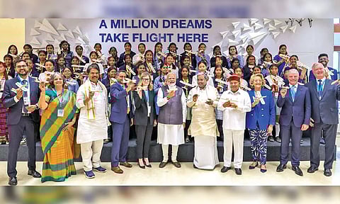 PM at an event after launching the Boeing hub at Bengaluru on Friday