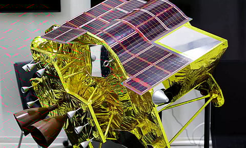 A miniature model of the SLIM displayed at Japan Aerospace Exploration Agency (JAXA)'s facility in Tokyo (Photo: Reuters)