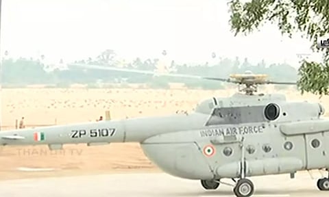 Modi's helicopter. Thanthi TV screengrab