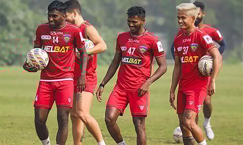 Chennaiyin FC players in practice session (ANI)
