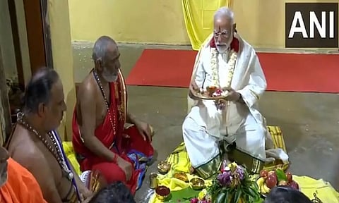 Prime Minister Narendra Modi performs puja at Kothandaramaswamy Temple in Dhanushkodi (ANI)