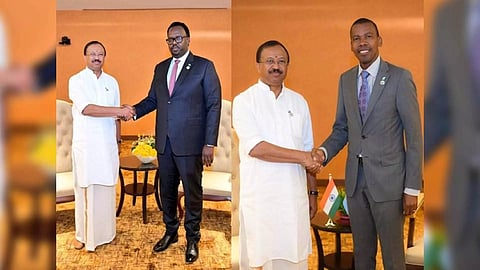 MoS MEA Muraleedharan with Deputy Prime Minister of Somalia Salah Ahmed Jana (left) and Botswana FM Lemogang Kwape (Photo/X)