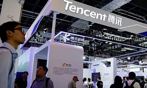 Tencent sign is seen at the World Artificial Intelligence Conference (WAIC) in Shanghai, China (Photo: Reuters)