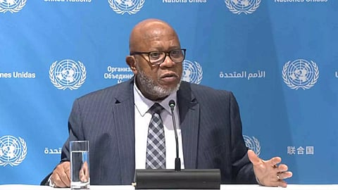 UNGA President, Dennis Francis addresses a presser in New Delhi on Wednesday (ANI)