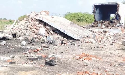 Portion of the firecracker unit in shambles after the explosion. Maalaimalar