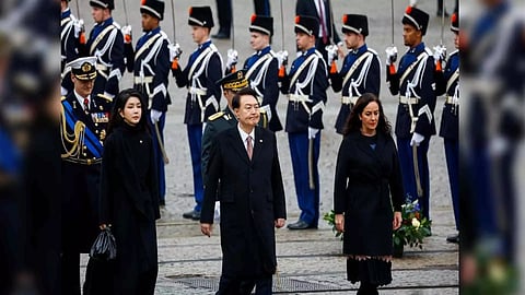 South Korea's President Yoon Suk Yeol and his wife Kim Keon Hee and Femke Halsema (Reuters)