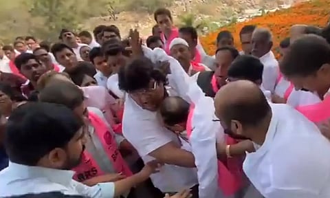 Former Telangana Deputy CM Mahmood Ali faints during the Republic Day celebrations. (ANI)